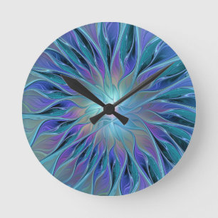 Reloj Redondo Mediano Blue Purple Flower Dream Resumen arte fractal