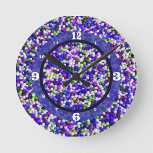 Reloj Redondo Mediano Blue Purple White Candy Balls Numeradas