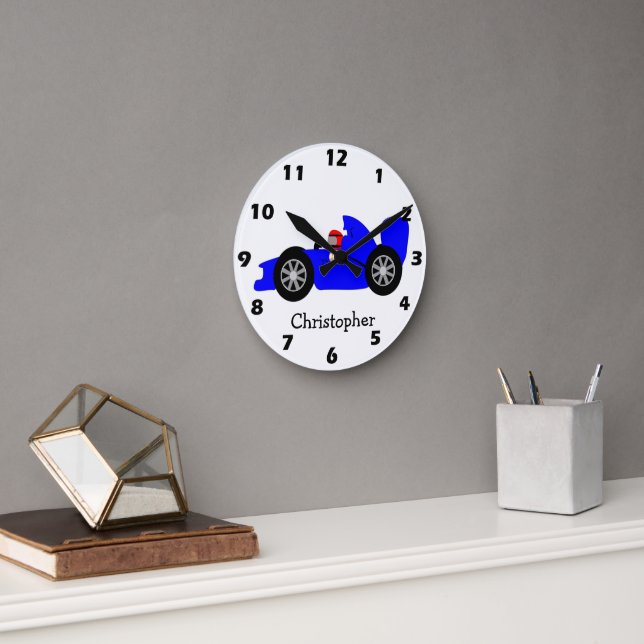 Reloj Redondo Mediano Blue Racing Car Personalised (Oficina)