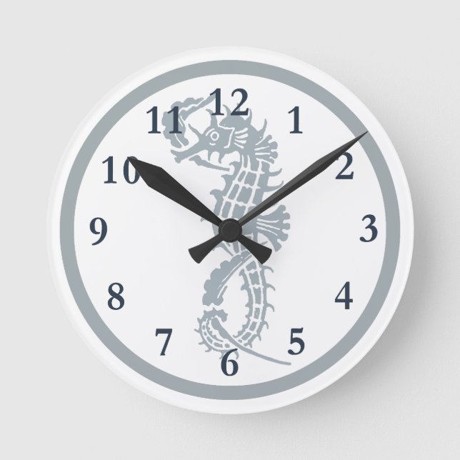 Reloj Redondo Mediano Blue Seahorse Blue Classic Nautical Elegant (Anverso)