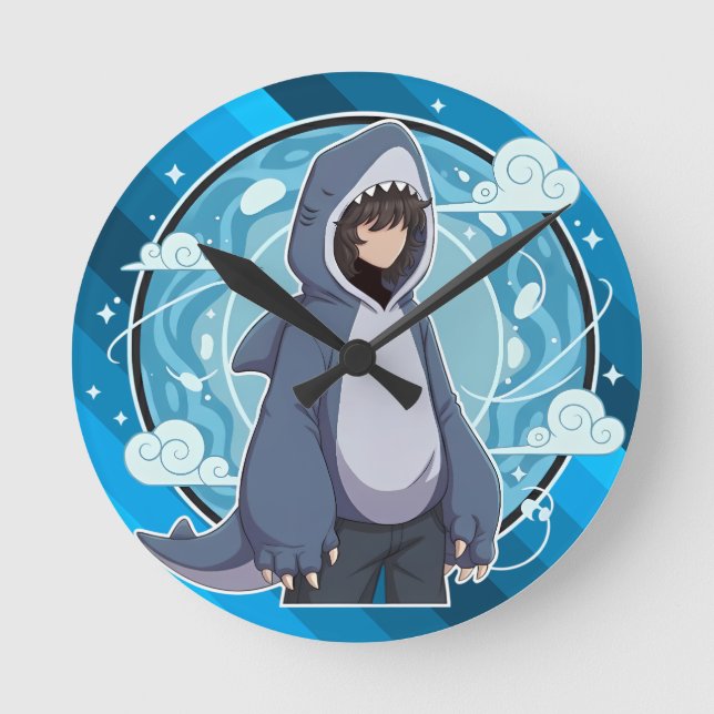 Reloj Redondo Mediano Blue Shark Boy Anime Art (Anverso)
