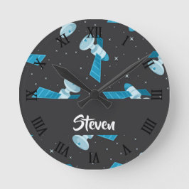 Reloj Redondo Mediano Blue space satellite pattern