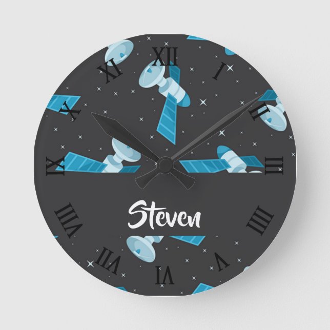 Reloj Redondo Mediano Blue space satellite pattern (Anverso)