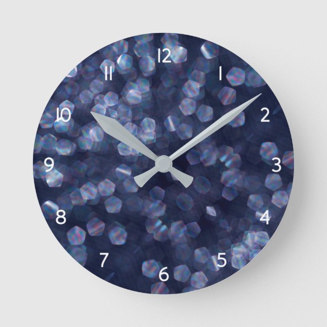 Reloj Redondo Mediano Blue Sparkle Bokeh Lights (Anverso)