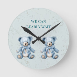 Reloj Redondo Mediano Blue Teddy Bears Twin Baby Shower