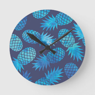 Reloj Redondo Mediano Blue Tie Dye Pineapples