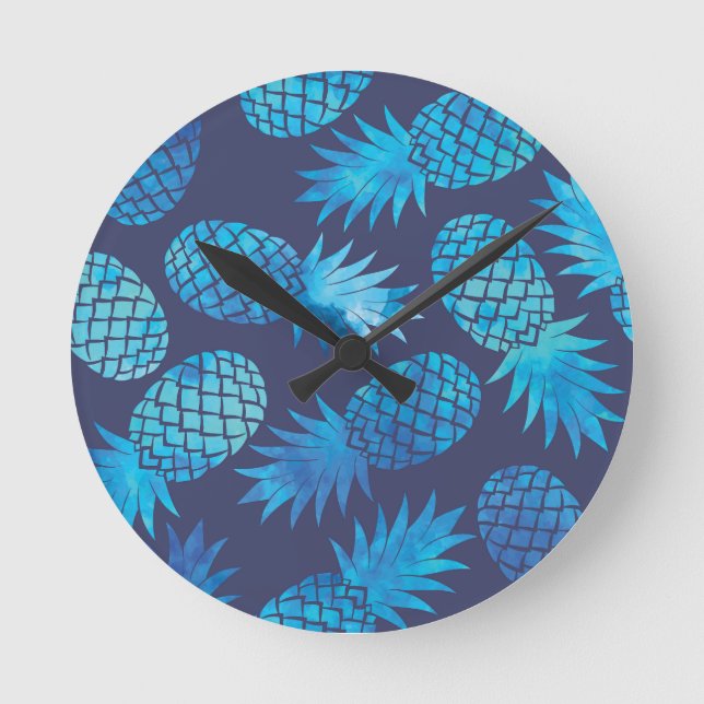 Reloj Redondo Mediano Blue Tie Dye Pineapples (Anverso)