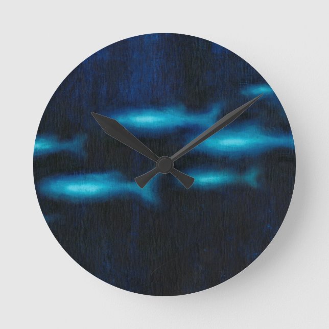 Reloj Redondo Mediano Blue Translucent Fish Silhouettes (Anverso)