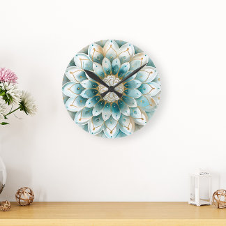 Reloj Redondo Mediano Blue Verde azulada Gold Floral Mandala
