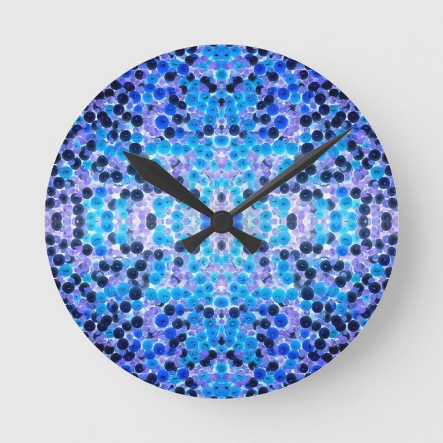 Reloj Redondo Mediano Blue White Purple String de Perlas (Anverso)