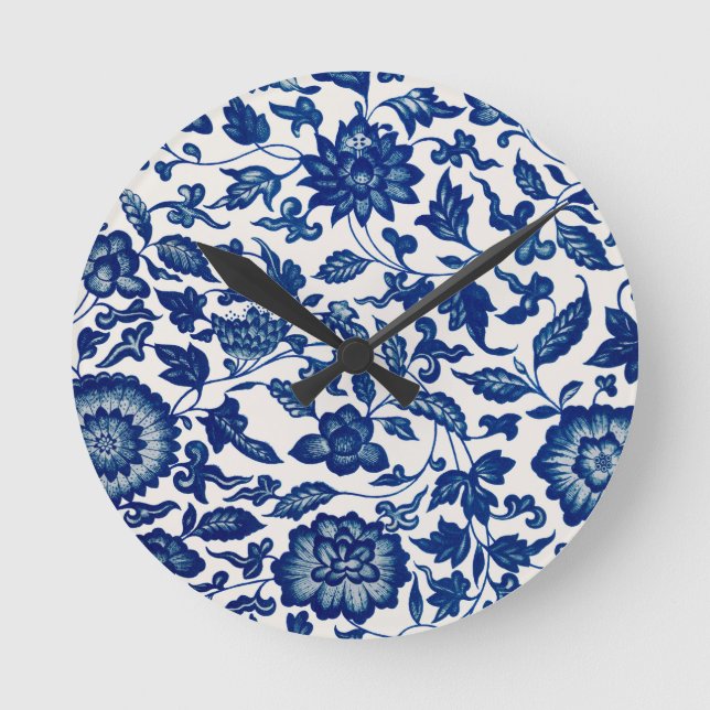 Reloj Redondo Mediano Blue White Wildflower French Country Chinoiserie  (Anverso)