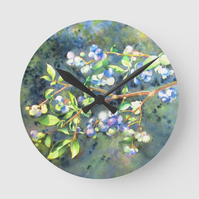 Reloj Redondo Mediano Blueberries, romantic fruit Watercolor painting (Anverso)