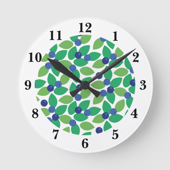 Reloj Redondo Mediano Blueberry Modern Elegant Pattern Green Purple (Anverso)