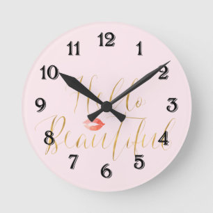 Reloj Redondo Mediano Blush Pink Gold Hello Beautiful Lips