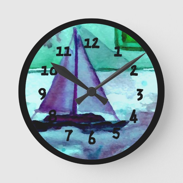 Reloj Redondo Mediano Boats Bathtub Sailing Sailboats Bathroom Clocks (Anverso)