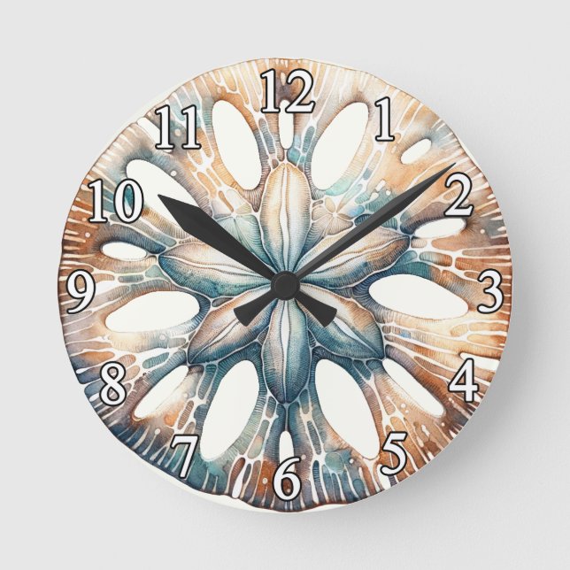 Reloj Redondo Mediano Boda de acuarela Sand Dollar Ocean Splash Sea (Anverso)