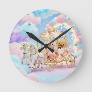 Reloj Redondo Mediano Boda de Cachorro Adorable Cuento de Hadas Carruaje