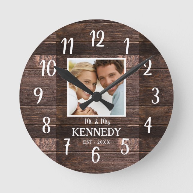 Reloj Redondo Mediano Boda de Madera Rusa Aniversario de la foto de la p (Anverso)