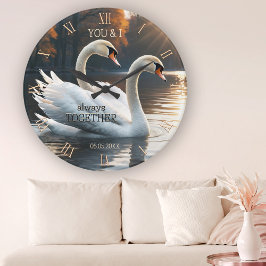 Reloj Redondo Mediano Boda Romantic Swans