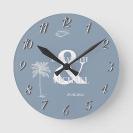 Reloj Redondo Mediano Boda tropical minimalista Dusty Blue