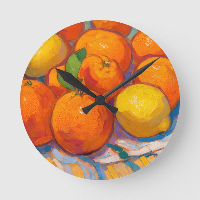 Reloj Redondo Mediano Bodegón de Naranjas y Limones (Anverso)