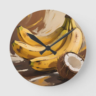 Reloj Redondo Mediano Bodegón de Plátanos y Coco