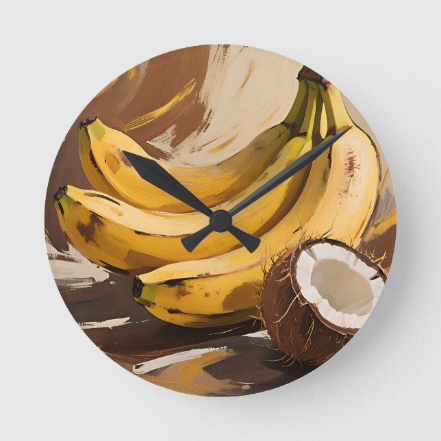 Reloj Redondo Mediano Bodegón de Plátanos y Coco (Anverso)