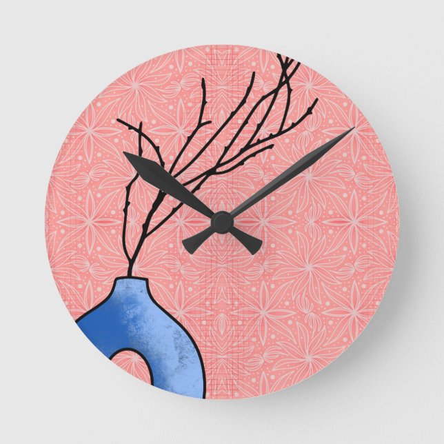 Reloj Redondo Mediano Boho Blue Vase Soft Pink Flour Background Clock (Anverso)
