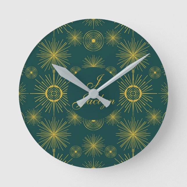 Reloj Redondo Mediano Boho Celestial Sun Stars Personalized Teal (Anverso)