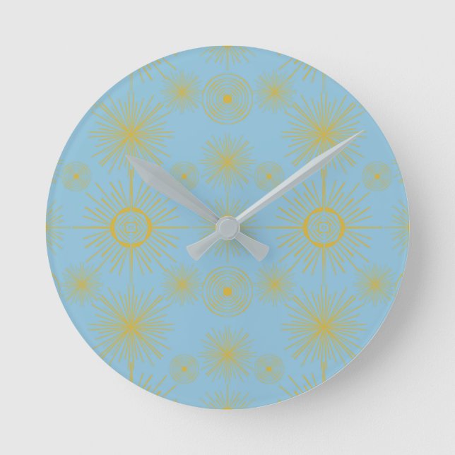 Reloj Redondo Mediano Boho Celestial Sun Stars Sky Blue (Anverso)