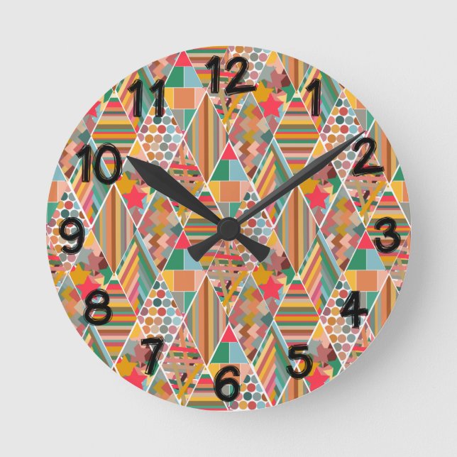 Reloj Redondo Mediano Boho Crazy Quilt (Anverso)