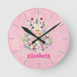 Reloj Redondo Mediano Boho Giraffe Flores Nombradas Chicas, regalos para
