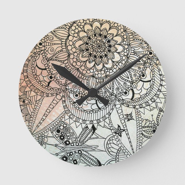 Reloj Redondo Mediano Boho Mandala Arte bohemio (Anverso)