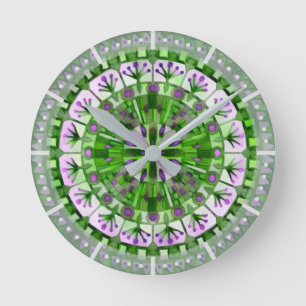 Reloj Redondo Mediano Boho Mosaic Tile Green Grass -