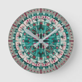 Reloj Redondo Mediano Boho Mosaic Tile Océano Verde azulado