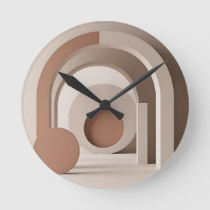 Reloj Redondo Mediano Boho Neutral Arco Geométrico Moderno