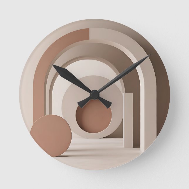Reloj Redondo Mediano Boho Neutral Arco Geométrico Moderno  (Anverso)
