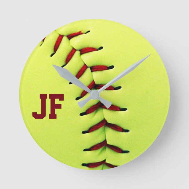 Reloj Redondo Mediano Bola amarilla personalizada del softball (Anverso)