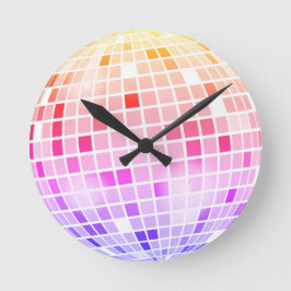 Reloj Redondo Mediano Bola de espejo retro disco 70s Colorido