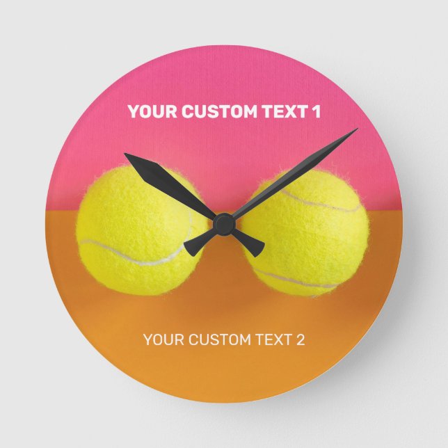 Reloj Redondo Mediano Bolas de tenis de texto personalizado (Anverso)