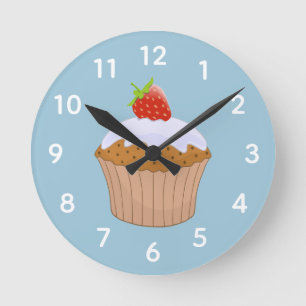Reloj Redondo Mediano Bollo de Fresa Azul Adorable