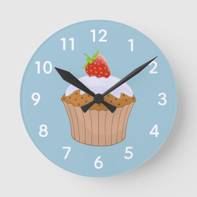 Reloj Redondo Mediano Bollo de Fresa Azul Adorable (Anverso)