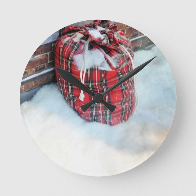 Reloj Redondo Mediano Bolsa de Santa Claus en la nieve (Anverso)