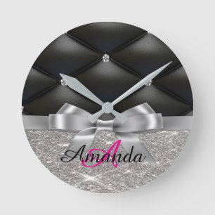 Reloj Redondo Mediano Bolsa electrónica de monograma negro purpurina pla