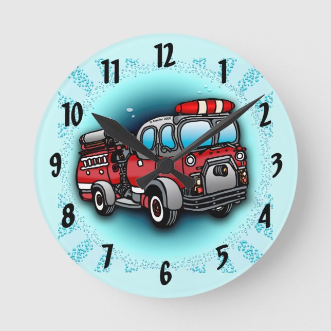 Reloj Redondo Mediano Bombero de camión de bomberos de agua pequeña (Anverso)