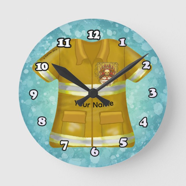 Reloj Redondo Mediano Bombero Escudo Llamas (Anverso)