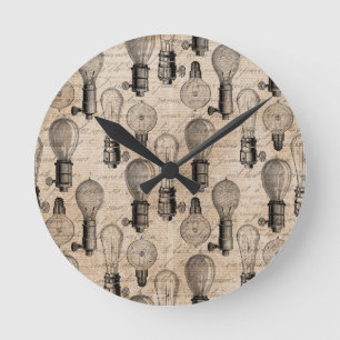 Reloj Redondo Mediano Bombillas Antiguas Escritas a Mano Amantes Retro