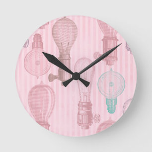 Reloj Redondo Mediano Bombillas Rosadas Vintage Amantes Retro Electricis