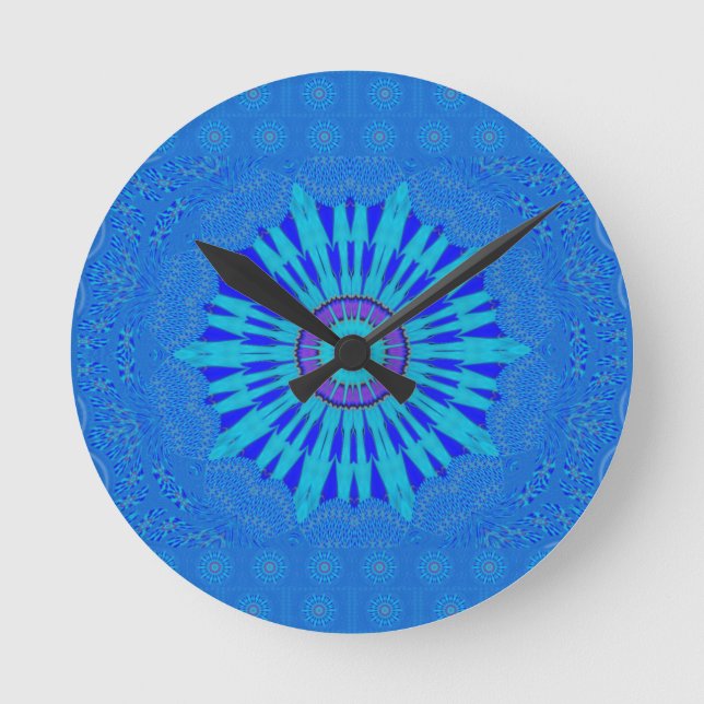Reloj Redondo Mediano Bonita impresión de arte de Mandala azul real (Anverso)
