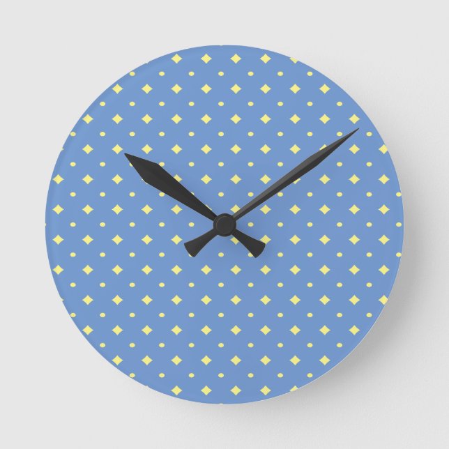 Reloj Redondo Mediano Bonito azul y amarillo suave, país, simple (Anverso)